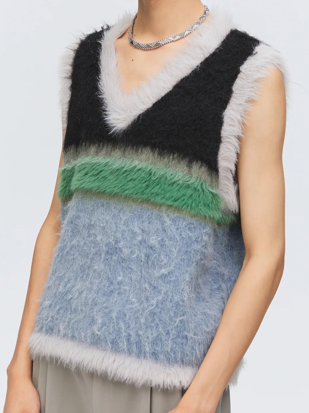 Simple Project Wool Alpaca Blend Colorblock Fuzz Sweater Vest